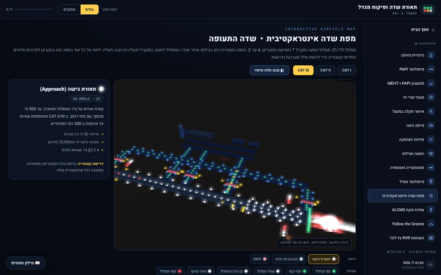 צילום מסך: סימולטור תאורת מסלולים